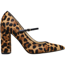Nine West CARLIENP5 Γόβες Δερμάτινες με Χοντρό Ψηλό Τακούνι & Μπαρέτα Καφέ Μπεζ 12-121