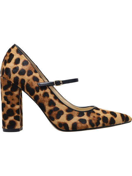 Nine West CARLIENP5 Γόβες Δερμάτινες με Χοντρό Ψηλό Τακούνι & Μπαρέτα Καφέ Μπεζ 12-121