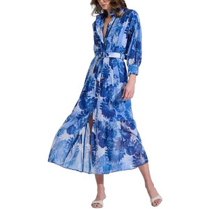 Bill Cost Midi Βραδινό Φόρεμα Floral Σεμιζιέ Μπλε 10-342488-0