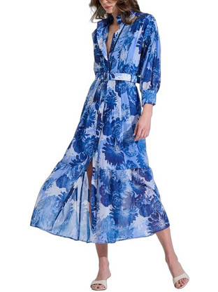 Bill Cost Midi Βραδινό Φόρεμα Floral Σεμιζιέ Μπλε 10-342488-0