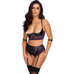 Cottelli Σετ Sexy Εσώρουχα Αυτοκινήτου See Through με Δαντέλα & Ζαρτιέρες Μαύρα Μωβ 22213221231
