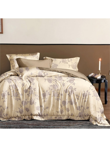 Beauty Home Σετ Σεντόνια Υπέρδιπλα Βαμβακοσατέν με Λάστιχο 165x200+30 Memories Art 12685 Μπεζ