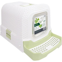 M-Pets Eco Rattan Τουαλέτα Γάτας Κλειστή με Φίλτρο & Κόσκινο Λευκή Πράσινη Μ69xΠ42xΥ41cm