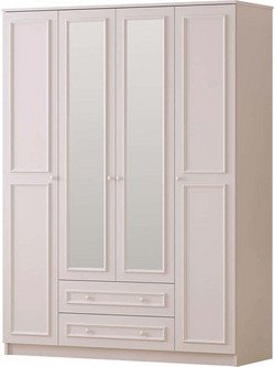 Hanah Home Τετράφυλλη Ντουλάπα Ρούχων με Καθρέπτη Λευκή 140x52x210cm 167RAB1166