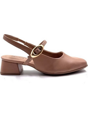 Piccadilly Ανατομικές Γόβες Slingback Λουστρίνι με Χοντρό Χαμηλό Τακούνι Nude 1-779-26034-28