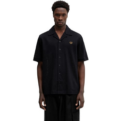 Fred Perry Ανδρικό Πουκάμισο Βαμβακερό Κοντομάνικο Κανονική Γραμμή Μαύρο M1745-102