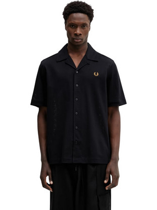 Fred Perry Ανδρικό Πουκάμισο Βαμβακερό Κοντομάνικο Κανονική Γραμμή Μαύρο M1745-102