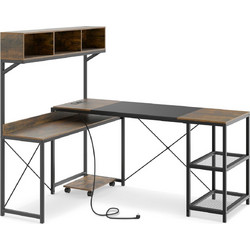 Costway Γωνιακό Γραφείο Ξύλινο με Βιβλιοθήκη 142x123x158cm CB11009DE