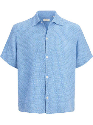 Jack & Jones Ανδρικό Πουκάμισο Βαμβακερό Ριγέ Μακρυμάνικο Κανονική Γραμμή Μπλε 12295288