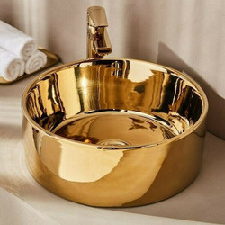 Inter Ceramic Επικαθήμενος Νιπτήρας Μπάνιου Στρογγυλός Inox 40x15cm Χρυσός ΙCC040G