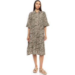 Pink Label Midi Καλοκαιρινό Καθημερινό Φόρεμα Μεταξωτό Μπεζ B743
