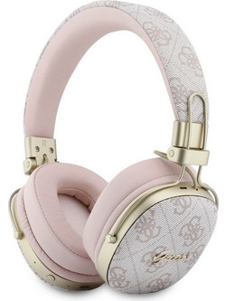 Guess 4G Metal Script Logo ENC Ασύρματα Bluetooth Ακουστικά Over Ear με Noise Cancelling Ασημί Ροζ