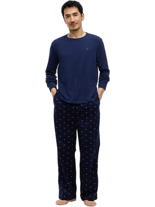 Tommy Hilfiger Χειμωνιάτικες Ανδρικές Πιτζάμες Βαμβακερές Navy Μπλε UM0UM03999-0R0
