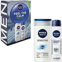 Nivea Men Feel The Calm Sensitive Shower Gel 250ml + Protect Anti-Perspirant Deodorant Spray 150ml