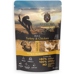 Ambrosia Holistic Young & Sterilised Grain Free with Turkey & Chicken in Broth 85gr