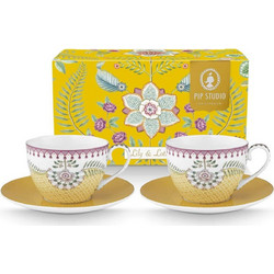 Pip Studio Lily & Lotus Σετ Φλιτζάνια Cappuccino & Τσαγιού Πορσελάνης Κίτρινα 280ml 2τμχ 51004215