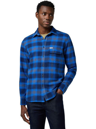 Wrangler Ανδρικό Πουκάμισο Βαμβακερό Καρό Μακρυμάνικο Κανονική Γραμμή Μπλε 112371524