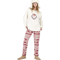 Gisela Σετ Γυναικείες Πιτζάμες Χειμωνιάτικες Fleece Εκρού Κόκκινες 2/20478