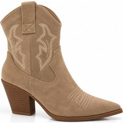 Elenross Γυναικεία Μποτάκια Cowgirl Suede Μπεζ με Χοντρό Χαμηλό Τακούνι GS10375W-BEI