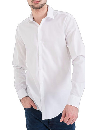 Calvin Klein Slim Fit Stretch Twill Ανδρικό Πουκάμισο White LV019EU006-XWS