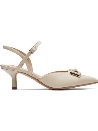 Clarks Violet55 Γόβες Slingback Δερμάτινες με Λεπτό Χαμηλό Τακούνι Εκρού 26171431