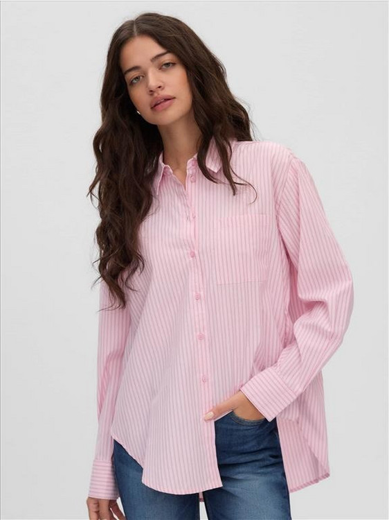 Vero Moda Μακρυμάνικο Γυναικείο Πουκάμισο Πολυεστέρα Ριγέ Ροζ 10357382
