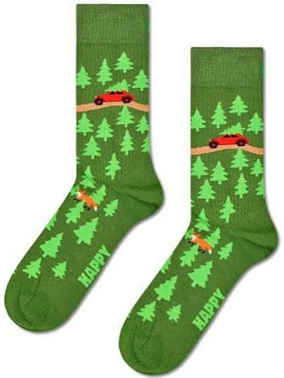 Happy Socks Tree On Its Way Ανδρικές Κάλτσες Ψηλές με Σχέδια Χακί P006290