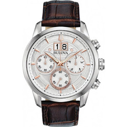 Bulova Sutton Ανδρικό Ρολόι Χρονογράφος με Καφέ Δερμάτινο Λουράκι 96B309