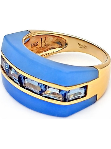 Δαχτυλίδι χρυσό Κ14 με Blue Topaz και Jade - M307920