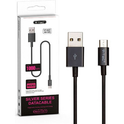 Καλώδιο Φόρτισης και μεταφοράς δεδομένων Silver Series USB Micro 1m μαύρο VT-5321 V-TAC 8485