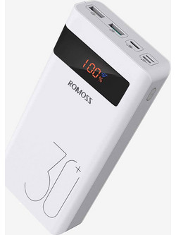 Romoss Sense 8P Plus Power Bank 30000mAh με 2 Θύρες USB-A & Θύρα USB-C Quick Charge 3.0 White