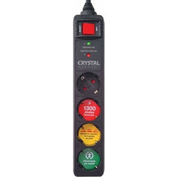 Πολύπριζο Ασφαλείας 4 Θέσεων με διακόπτη Crystal Audio Black