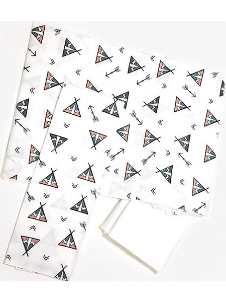 Tiny Toes Teepees Σετ Βρεφικά Σεντόνια Κούνιας Βαμβακερά 110x160 White