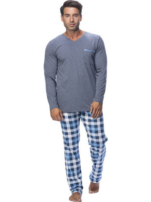 Gazzaz Ανδρική πυτζάμα με V λαιμόκοψη (Plus Size 1XL-4XL)-101013 Ανθρακί