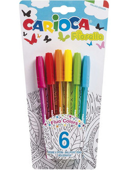 Carioca Fiorella Σετ Στυλό Διαρκείας 1mm Πολύχρωμο με Glitter 6τμχ