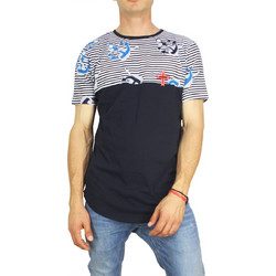 Crossover ανδρική μπλούζα longline navy με ριγέ πάνελ 17041-bl