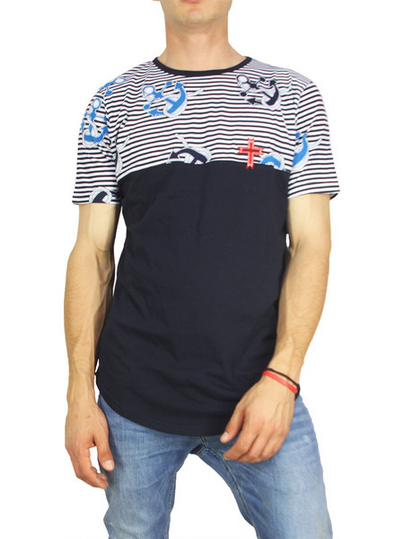 Crossover ανδρική μπλούζα longline navy με ριγέ πάνελ 17041-bl
