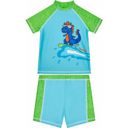 Playshoes Dinosaur Σετ Αντηλιακό UV Βρεφικό Μαγιό Σετ με Μπλούζα για Αγόρι Γαλάζιο 0112-461302