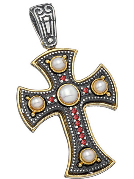 Σταυρός Anastasios Creations ασήμι 925 βυζαντινός με πέρλες ST31