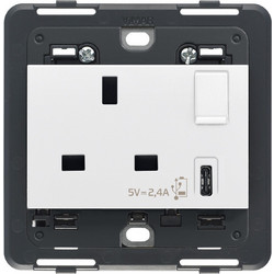 Πρίζα 2P+T 13A BS με Διακόπτη και USB C Λευκή Eikon