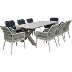 Woodwell Alley Σετ Τραπεζαρία Κήπου Rattan 9τμχ Γκρι E6842