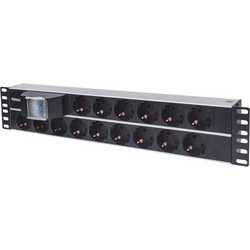 INT 714051 19" 2U POWER STRIP 15 SOCKETS GERMAN TYPE WITH DOUBLE AIR SWITCH BLAC