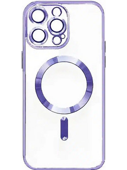 iPhone 13 Pro Max Magnetic (Magsafe) TPU Silicone Back Cover Case Transparent with Purple Electroplating Frame (oem)