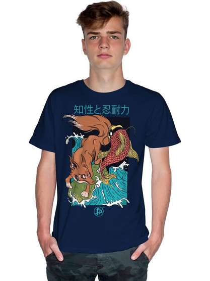 Fox And Fish Japanese Style (Κοντομάνικο Ανδρικό / Unisex) - French navy