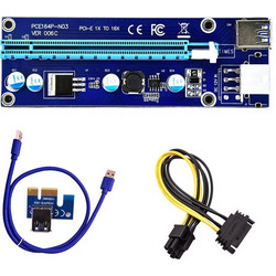 KIROBO 16x PCIe PCI-E 8X 4X 1X Powered Riser Adapter Card VER006C with 60 cm USB 3.0 Extension Cable