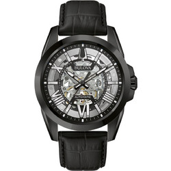 Bulova Sutton Ανδρικό Ρολόι Αυτόματο με Μαύρο Δερμάτινο Λουράκι 98A304