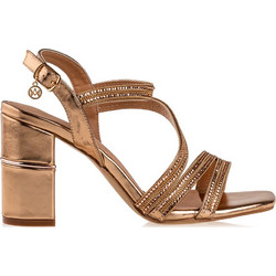 Envie Shoes Γυναικεία Πέδιλα Ροζ Χρυσό με Χοντρό Ψηλό Τακούνι και Στρας E37-17315-58