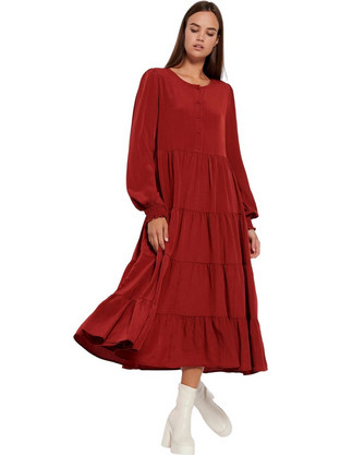 Funky Buddha Midi Καθημερινό Φόρεμα Κόκκινο FBL008-130-13