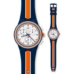 Swatch Tie Break Ανδρικό Ρολόι Χρονογράφος με Μπλε Πορτοκαλί Καουτσούκ Λουράκι SUSZ400