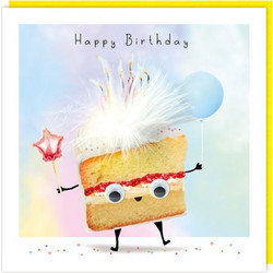 ΕΥΧΕΤΗΡΙΑ ΤΕΤΡΑΓΩΝΗ ΚΑΡΤΑ CAKE HAPPY BIRTHDAY ΜΕ AΣΠΡΑ ΜΑΛΛΙΑ